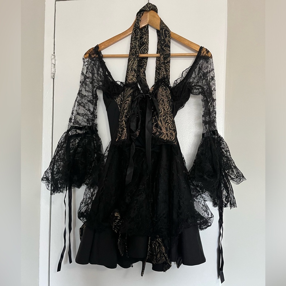Leg Avenue black gothic-inspired black lace gold accents